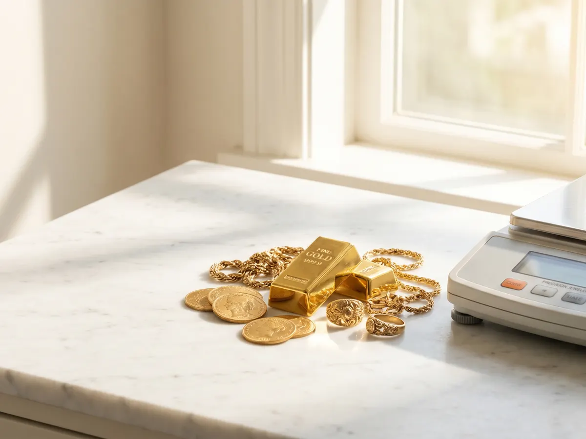 Goldmünzen, Barren und Altgold an der Präzisionswaage bei RT Goldrausch Reutlingen